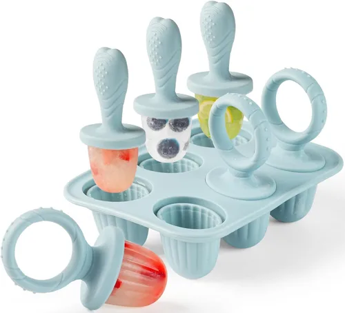 Miniatura 12 de Moldes de silicona para paletas de bebé, 6 cavidades para niños pequeños, molde para helado con palitos para jugo de frutas, yogur, moldes de Rosa