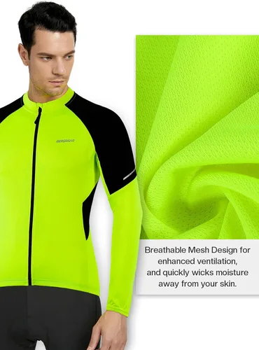 Miniatura 2 de BERGRISAR Camisetas básicas de ciclismo para hombre, manga larga, camisa de bicicleta con bolsillos con cremallera BG012