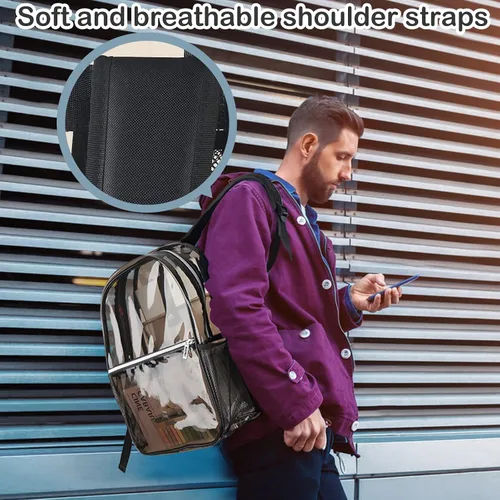Miniatura 5 de Woddtery Mochila transparente, resistente, Negro