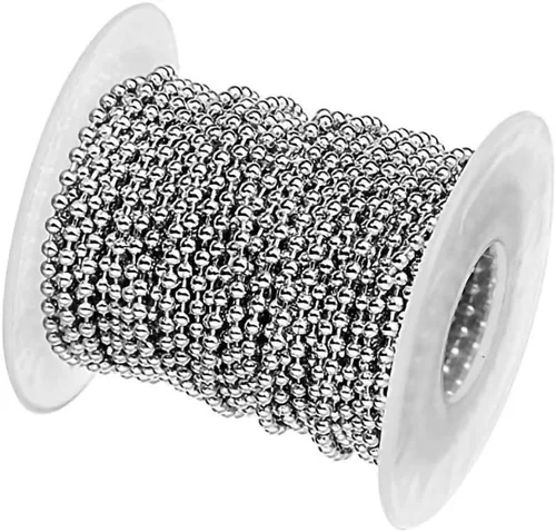 Miniatura 2 de Tiparts - Cadena con cuentas de acero inoxidable de 30 pies, con 20 broches conectores, juegos de cadena de cuentas plateadas