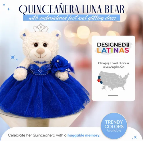 Miniatura 4 de Muñeca de centro de mesa de oso de quinceañera de 12 pulgadas con elegante vestido de tul en capas y soporte ajustable, regalo de decoraciones