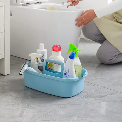 Miniatura 7 de Organizador de suministros de limpieza, paquete de 2 organizadores de suministros de limpieza con asa, cubo de plástico para productos de limpieza