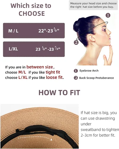 Miniatura 3 de FURTALK Womens Mens Wide Brim Straw Panama Hat Fedora Summer Beach Sun Hat UPF Straw Hat for Women