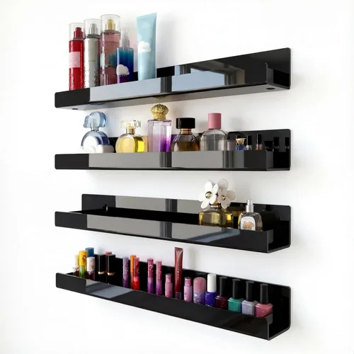 Paquete de 4 estantes acrílicos negros de 15 pulgadas, estantería flotante negra para habitación de los niños, estante moderno para esmalte de uñas,