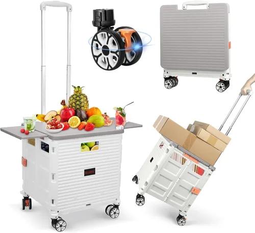 Miniatura 19 de FELICON SELORSS Carro de Utilidad Plegable Carro de Mano Plegable con Mango Telescópico de Plástico Resistente Cesta Plegable de 4 Ruedas Giratorias