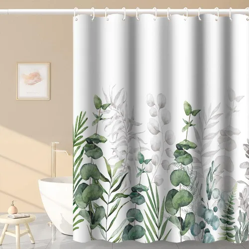 Miniatura 13 de Cortinas de ducha botánicas verdes de 36 x 72 pulgadas, hojas de eucalipto naturales de primavera para minimalismo moderno, decoración de baño, tela