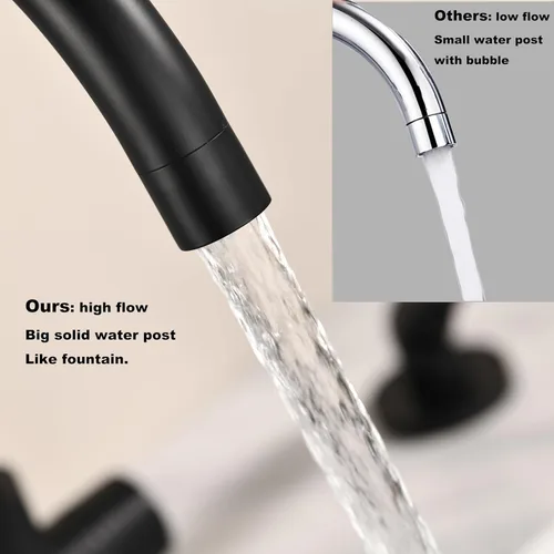 Miniatura 5 de Grifo de bañera de montaje en cubierta negro con rociador, grifos de bañera de alto flujo, grifo de baño de latón con mango montado en la ducha