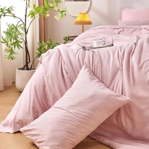 Miniatura 7 de DECMAY Juego de edredón beige de 5 piezas, tamaño individual/individual XL, suave para todas las estaciones, juego de ropa de cama en una bolsa