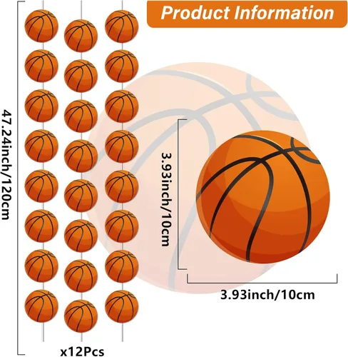 Miniatura 2 de Juego de 12 pancartas de baloncesto para fiesta de cumpleaños, diseño de remolino, para niños, adolescentes, hombres, cumpleaños, foto,