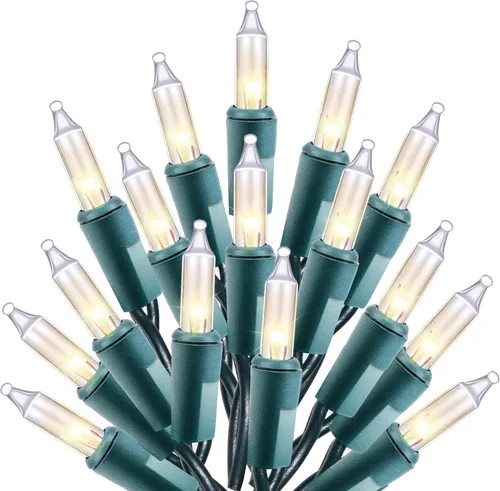 Holiday Essence Luces de Navidad transparentes con cable verde, juego de 100 luces incandescentes mini para iluminación y decoración de fiestas en