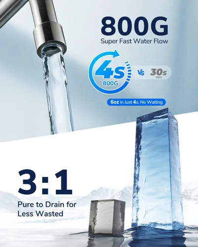 Miniatura 7 de Ecoviva Sistema de ósmosis inversa para debajo del fregadero 800GPD, diseño alemán con NSF/ANSI 58 61 372 sin tanque 3:1 puro para drenar 9 etapas