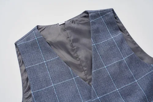 Miniatura 7 de Conjunto de trajes para niños, chaqueta a cuadros, chaleco, pantalones de un solo pecho, chaqueta formal para boda, fiesta, baile de graduación