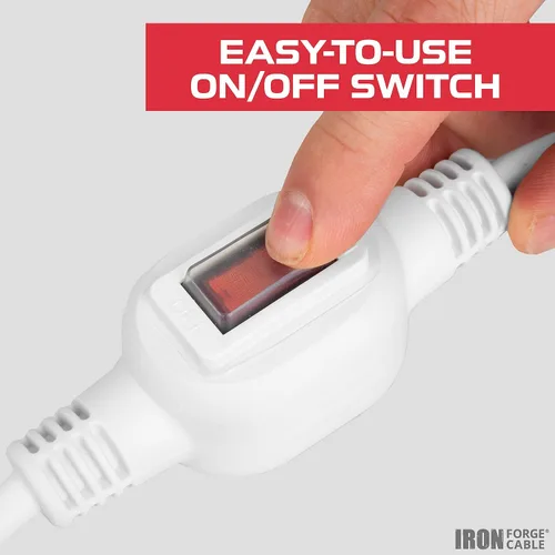 Miniatura 3 de Iron Forge Cable Cable de extensión blanco de 3 pies para exteriores con interruptor en línea impermeable IP65 de encendido/apagado, interruptor