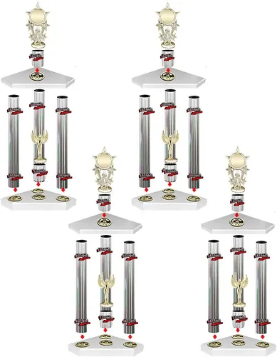 Miniatura 3 de TROPH-Ease - Juego de trofeos de 3 postes con estriado plateado (4 unidades)