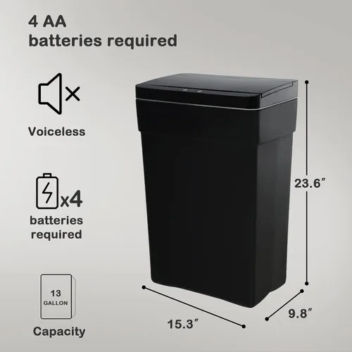 Miniatura 6 de Bote de basura automático de 13 galones con tapa de detección de movimiento, cubo de basura rectangular de alta capacidad sin contacto con tapa