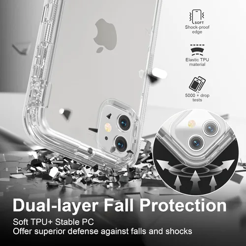 Miniatura 5 de Follaroma para iPhone 11, Funda Resistente a Prueba de Golpes, Protección Anti-Caída, Funda Protectora Transparente de Doble Capa Compatible