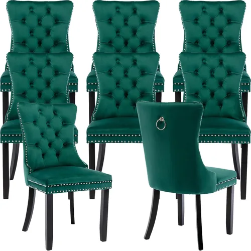 Miniatura 116 de Velvet Dining Chairs Set of 2, Tufted High Chairs with Nailhead Trim, Pull Ring, Black Solid Wood Legs, Elegant Upholstered Accent Chairs for Dining