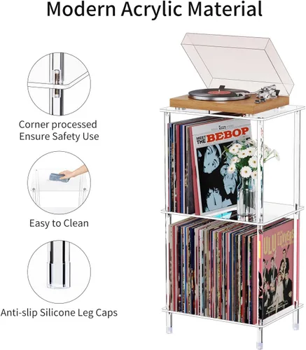 Miniatura 4 de Soporte acrílico para tocadiscos, mesa giratoria transparente de 3 niveles con almacenamiento de discos de vinilo, 15.75 pulgadas de largo x 11.81