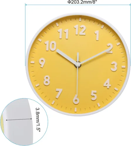 Miniatura 2 de PATIKIL Reloj de pared de 8 pulgadas, con número 3D, de cuarzo, funciona con pilas, silencioso, sin tictac, redondo, para oficina, dormitorio