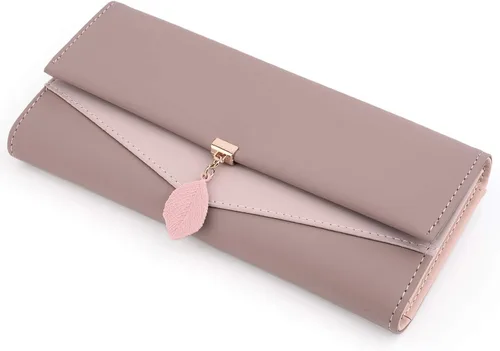Miniatura 120 de UTO - Cartera pequeña RFID de piel sintética con dije de hoja, cierre de cremallera y tarjetero.