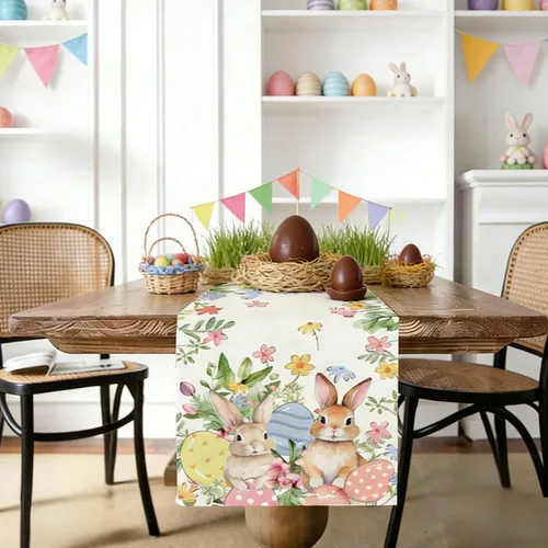Miniatura 3 de Baccessor Camino de mesa largo de Pascua de 13 x 72 pulgadas, huevos de conejo, colorido camino floral para mesa, conejos de primavera, Pascua
