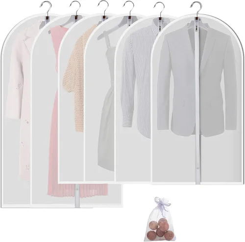 Miniatura 18 de MsKitchen Paquete de 6 bolsas de ropa para colgar ropa (24 x 40 pulgadas), bolsas de traje a prueba de polvo para almacenamiento en armario, fundas