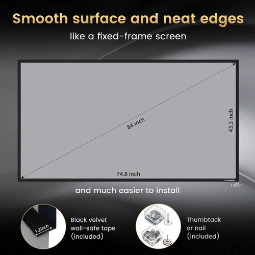 Miniatura 5 de Pantalla de proyector ALR para montaje en pared estándar, alto contraste, 70% ALR, alto brillo, 2.7X, ganancia, 84 pulgadas, pantalla gris 16:9, por