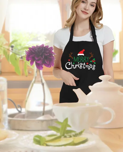 Miniatura 2 de Divertido delantal de Navidad para mujeres y hombres con 2 bolsillos, delantales de cocina de Navidad, regalo para panaderos, mamá, papá, esposa