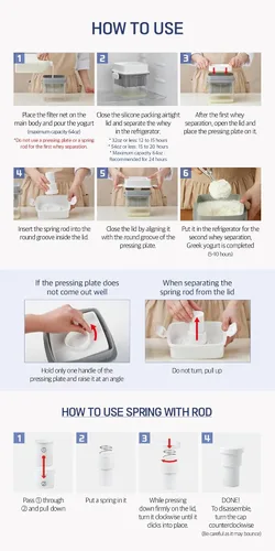 Miniatura 6 de Roichen Minew fabricante de yogur griego, hecho en casa, colador de suero, fabricante de yogur grueso, colador fácil, filtro inoxidable, no eléctrico