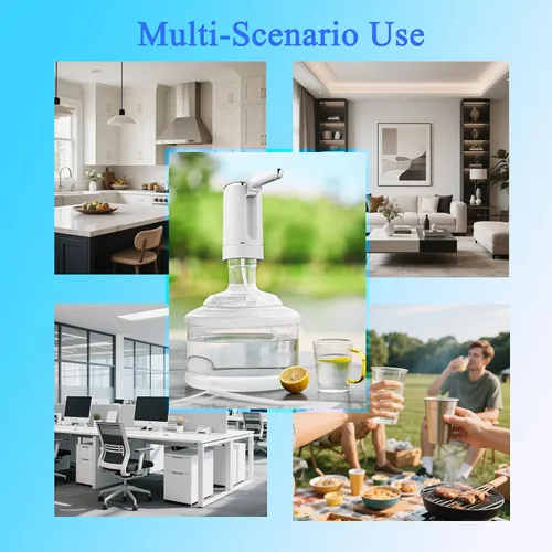 Miniatura 6 de Dispensador de agua eléctrico plegable para jarra de 5 galones, carga USB, 3 modos con interruptor de apagado automático, portátil para el hogar, al