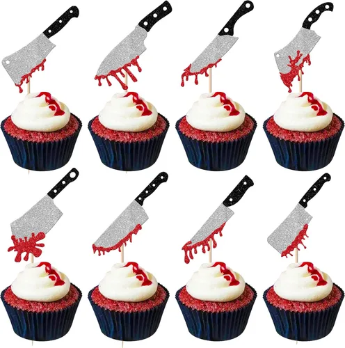 Miniatura 9 de Rsstarxi 1 paquete de decoración de pastel de cumpleaños con purpurina Have a Killer, decoración sangrienta de Halloween para decoración de pastel