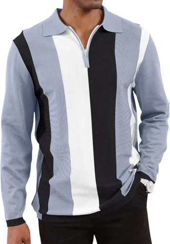 Miniatura 11 de Camisas polo de moda para hombre, camisas de punto vintage a rayas, camisas de golf casuales ajustadas