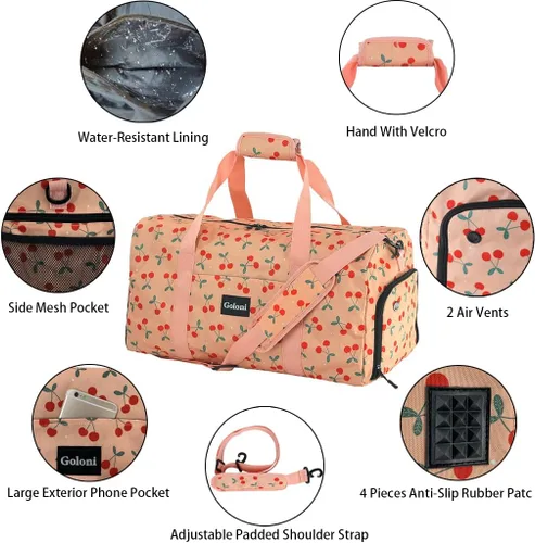 Miniatura 4 de Goloni Bolsa de lona grande de 22 pulgadas para mujer, con compartimento para zapatos, bolsas de viaje para gimnasio, entrenamiento, ropa, equipaje