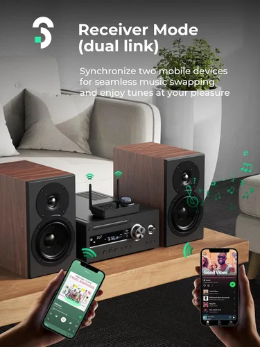 Miniatura 3 de SOOMFON Transmisor Bluetooth de antena dual para TV Bluetooth 5.3 receptor 3 en 1 a 2 auriculares con pantalla LCD Control de volumen óptico AUX RCA