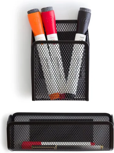 Miniatura 5 de U Brands Kit de organización de casilleros de malla negra, incluye taza magnética, estante plegable y contenedor, 3 piezas