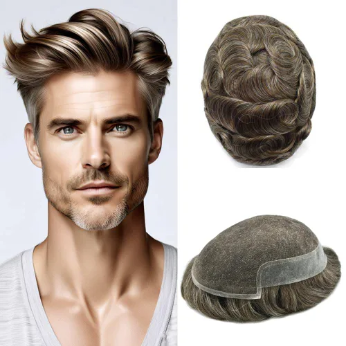 Miniatura 32 de FACE MIRACLE - Tupé frontal de encaje francés para hombres, sistema de reemplazo de cabello humano de encaje con pieza de pelo de poliuretano