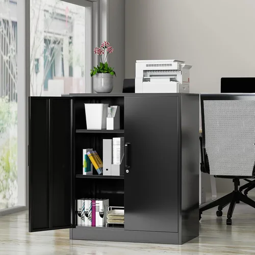 Miniatura 7 de Armario de garaje de metal de 36 pulgadas de alto, gabinetes de almacenamiento de 2 puertas, caninete de herramientas de acero utilitario, caninetes