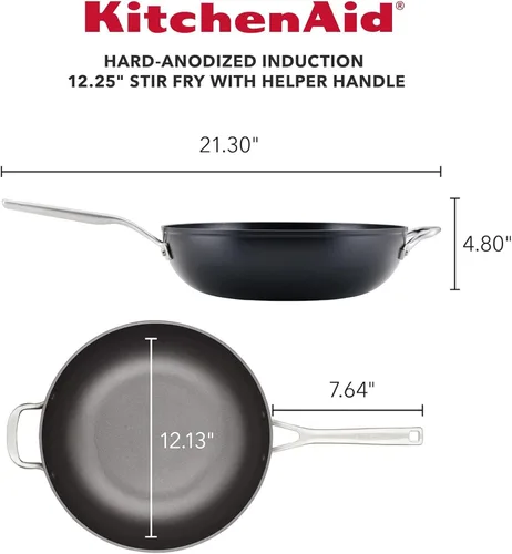 Miniatura 2 de KitchenAid Sartén/Wok Antiadherente de Inducción Anodizada Dura para Saltear con Mango Auxiliar, 12.25 Pulgadas - Negro Mate