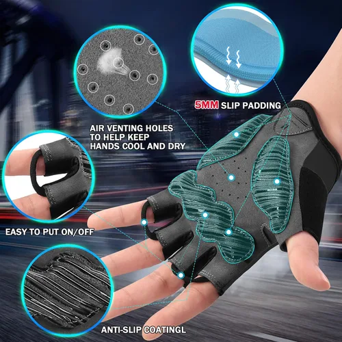 Miniatura 3 de Tanluhu Guantes de ciclismo SBR de 0.197in de grosor, guantes de ciclismo de medio dedo, guantes de bicicleta de montaña, guantes de bicicleta