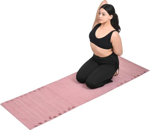 Miniatura 13 de Sivi Tapete de yoga de algodón orgánico a base de hierbas, tapete antideslizante ecológico tejido a mano, grueso y cómodo (0.945 x 2.835 x 0.197 in)