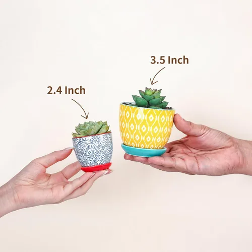 Miniatura 6 de Selamica Macetas de cerámica para suculentas de 2.4 pulgadas, mini macetas para plantas de cactus con agujeros de drenaje y platillos, decoración