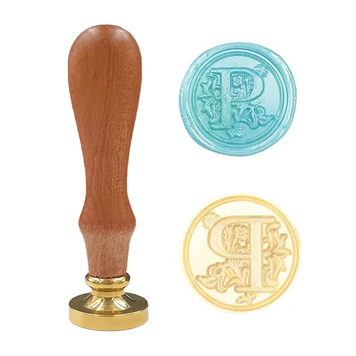 Miniatura 12 de Sello clásico de cera para sellar varios alfabetos, cabeza de latón, mango de madera, sellos para tarjeta/sobre/regalo (sello, letra V)