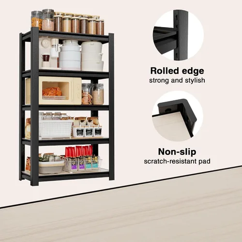Miniatura 4 de WORKPRO Estantería negra de 5 niveles con tabla, 24.1 pulgadas de ancho x 16.2 pulgadas de profundidad x 60 pulgadas de alto, carga de 3000 libras
