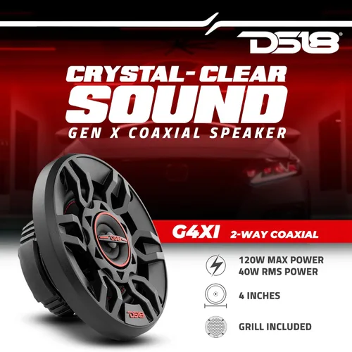Miniatura 2 de DS18 G4Xi GEN-X - Altavoces coaxiales de 2 vías de 4 pulgadas, 120 vatios de potencia máxima de 4 ohmios con tweeters de cúpula balanceada Mylar