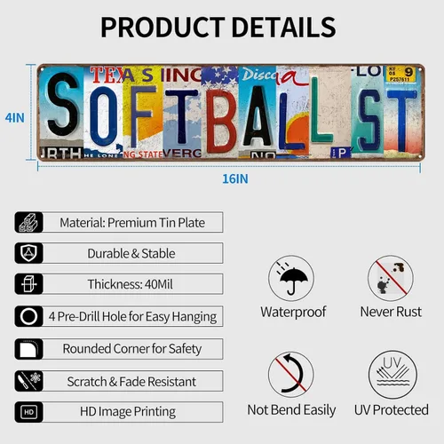 Miniatura 2 de Letreros de lata de softball Street para decoración del hogar, letrero de softbol para fanáticos de softbol, tono rápido, letrero de calle