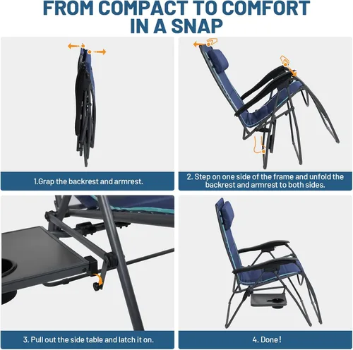 Miniatura 10 de TIMBER RIDGE Silla reclinable de gravedad cero extra grande, de 33 pulgadas de ancho XXL, con mesa auxiliar, silla de salón acolchada completa