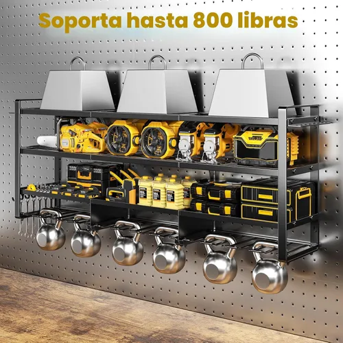Miniatura 4 de POKIPO Organizador grande de herramientas eléctricas de 49.5 pulgadas de ancho, soporte de pared con estación de carga, 4 niveles, resistente, 12