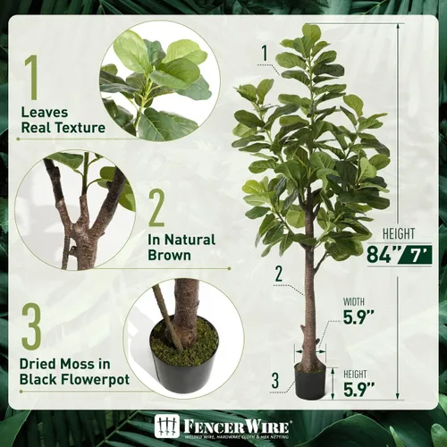 Miniatura 2 de Fencer Wire Árbol de higuera artificial de hoja de violín, 6/7 pies en maceta con musgo seco, para casa, oficina, tienda, árbol sintético de ficus