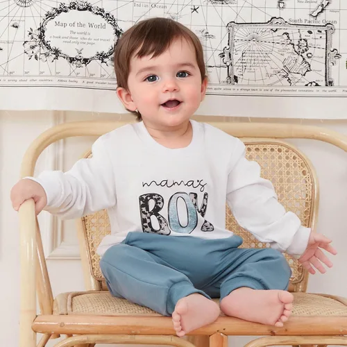 Miniatura 2 de FOCUSNORM Conjunto de sudadera con letras y pantalones deportivos para bebé recién nacido, para otoño e invierno