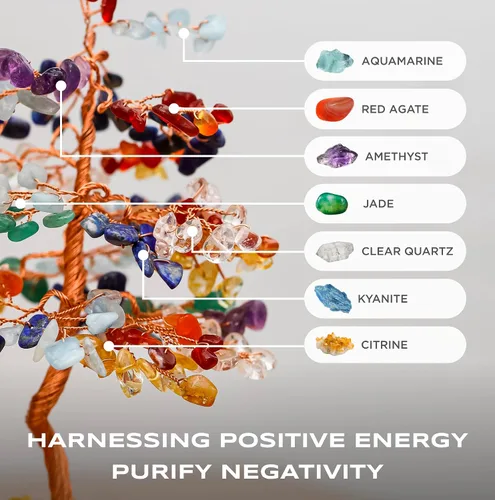 Miniatura 3 de Árbol de la vida de cristal curativo de 7 chakras hecho a mano para decoración del hogar y la oficina, árbol bonsái de dinero Feng Shui